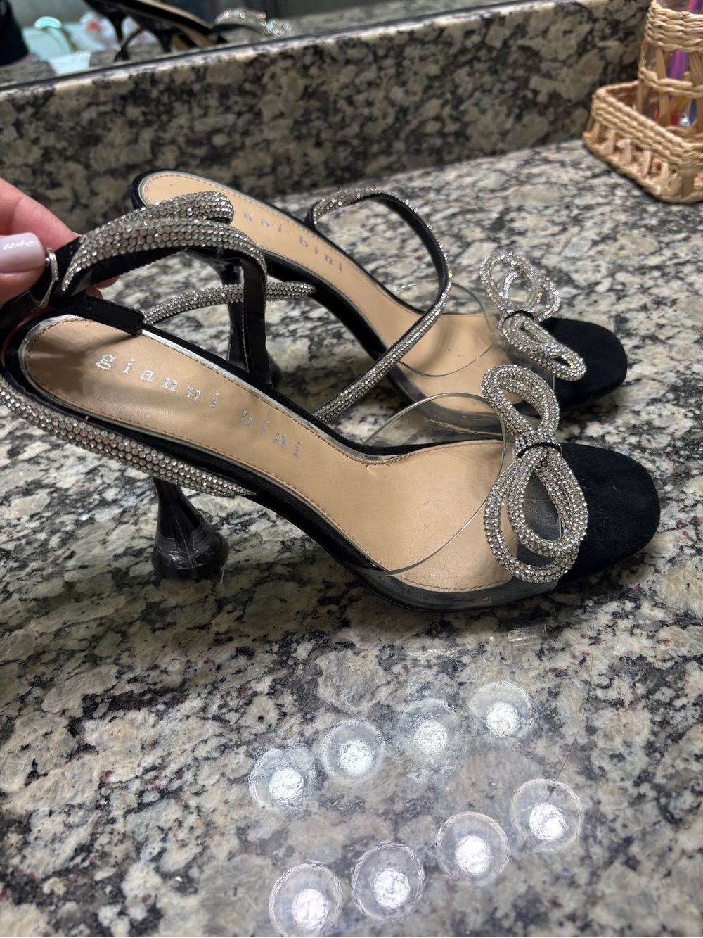 Gianni Bini Black Rhinestone Bow Slingback Heels